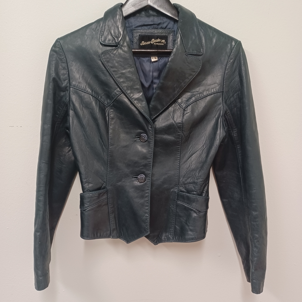 Chic Dark Green Leather Jacket by